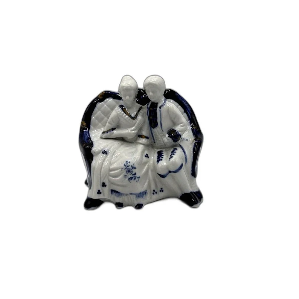 Vintage Blue And White 18th Century Style Victorian Or Colonial Courting Couple